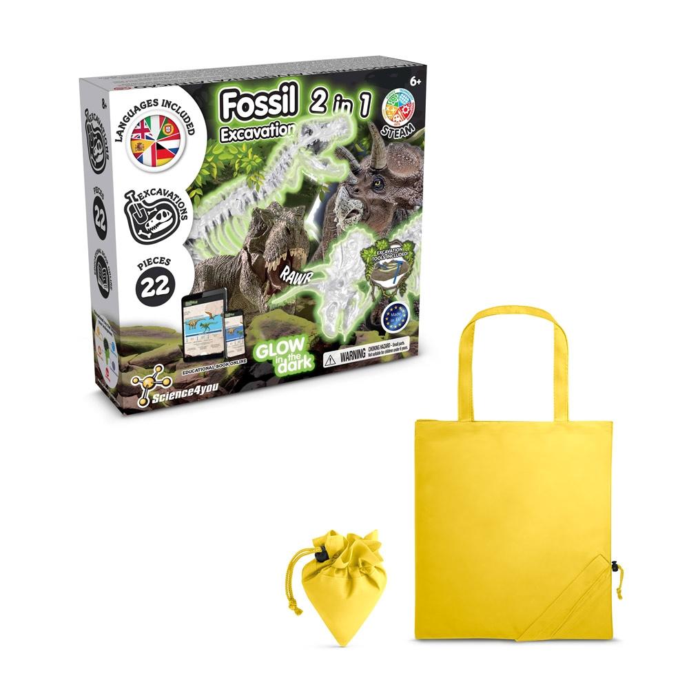 2 in 1 Fossil Excavation Kit V. Joc educațional furnizat cu o pungă de cadou pliabilă 190T Galben