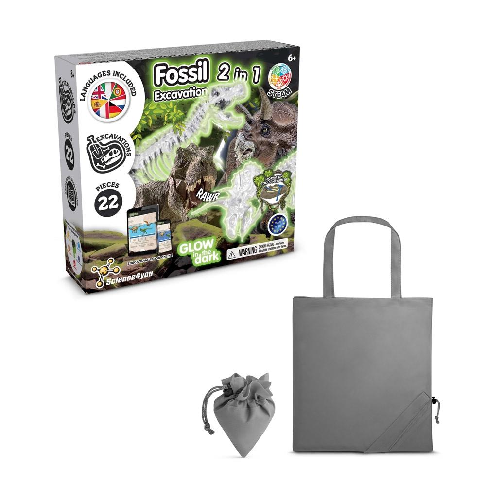2 in 1 Fossil Excavation Kit V. Joc educațional furnizat cu o pungă de cadou pliabilă 190T Gri