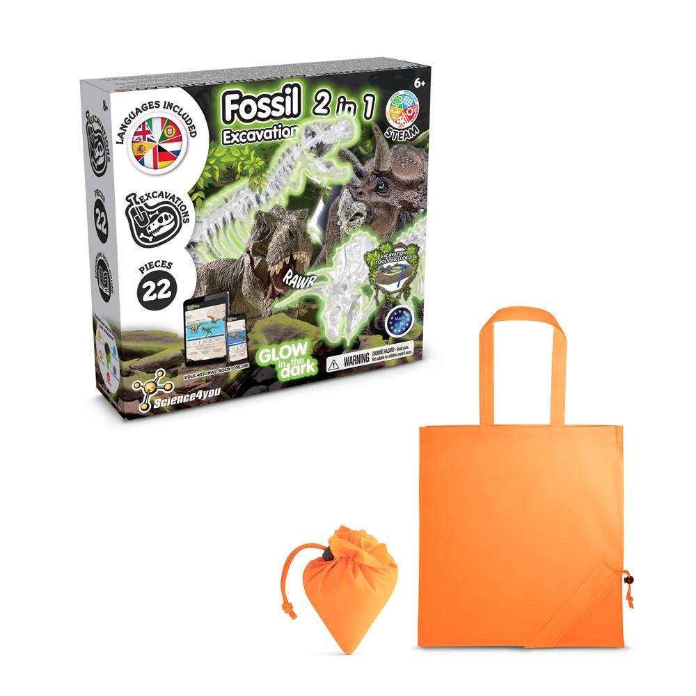 2 in 1 Fossil Excavation Kit V. Joc educațional furnizat cu o pungă de cadou pliabilă 190T Portocaliu