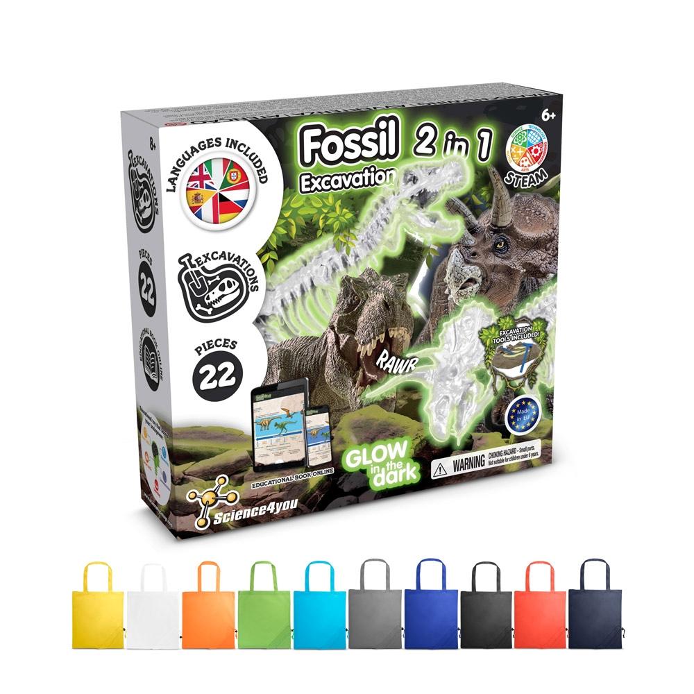 2 in 1 Fossil Excavation Kit V. Joc educațional furnizat cu o pungă de cadou pliabilă 190T Albastru marin