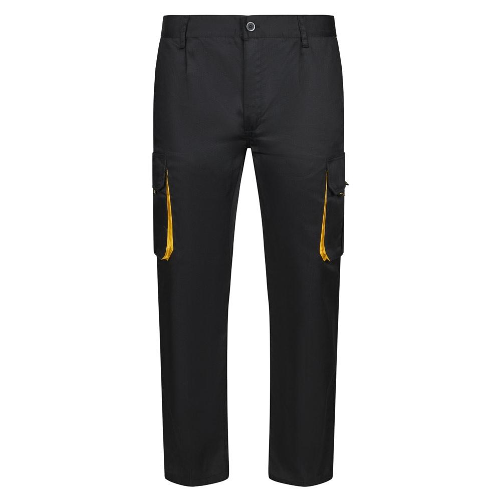 VL HYPNOS. Pantaloni de twill cu buzunare multiple în două tonuri (200g/m²), din bumbac (35%) și poliester (65%) Negru Galben 44