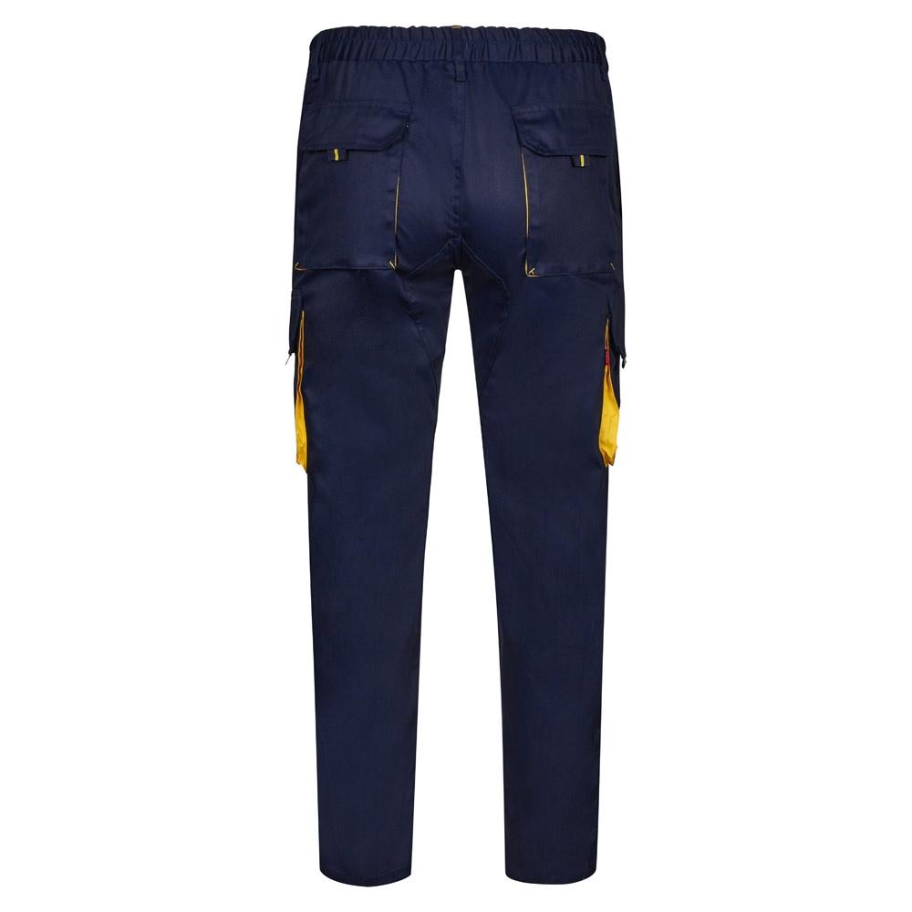 VL HYPNOS. Pantaloni de twill cu buzunare multiple în două tonuri (200g/m²), din bumbac (35%) și poliester (65%) Albastru Galben 48