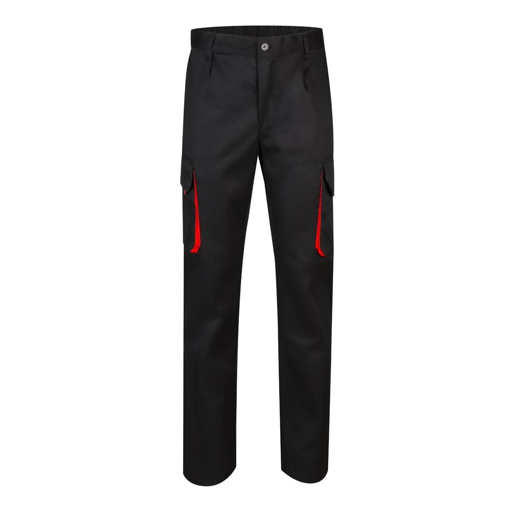 VL HYPNOS. Pantaloni de twill cu buzunare multiple în două tonuri (200g/m²), din bumbac (35%) și poliester (65%) Negru Roșu