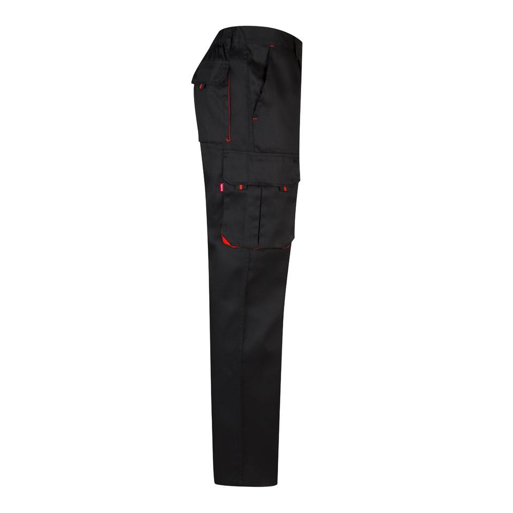 VL HYPNOS. Pantaloni de twill cu buzunare multiple în două tonuri (200g/m²), din bumbac (35%) și poliester (65%) Negru Roșu 46