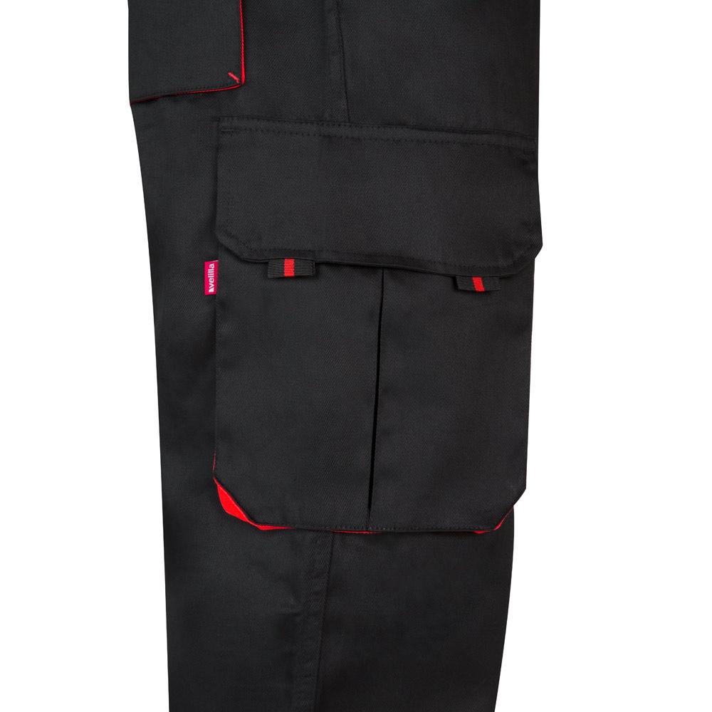 VL HYPNOS. Pantaloni de twill cu buzunare multiple în două tonuri (200g/m²), din bumbac (35%) și poliester (65%) Negru Roșu 46