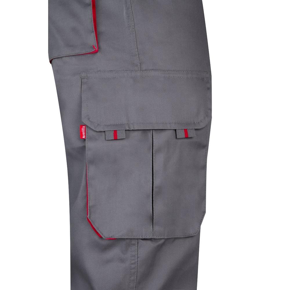 VL HYPNOS. Pantaloni de twill cu buzunare multiple în două tonuri (200g/m²), din bumbac (35%) și poliester (65%) Gri Roșu 42