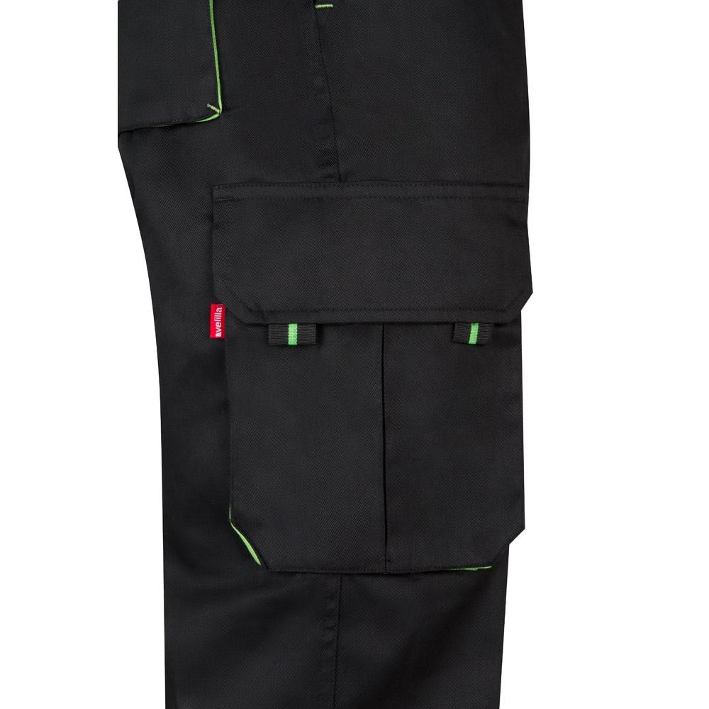 VL HYPNOS. Pantaloni de twill cu buzunare multiple în două tonuri (200g/m²), din bumbac (35%) și poliester (65%) Negru Verde 48