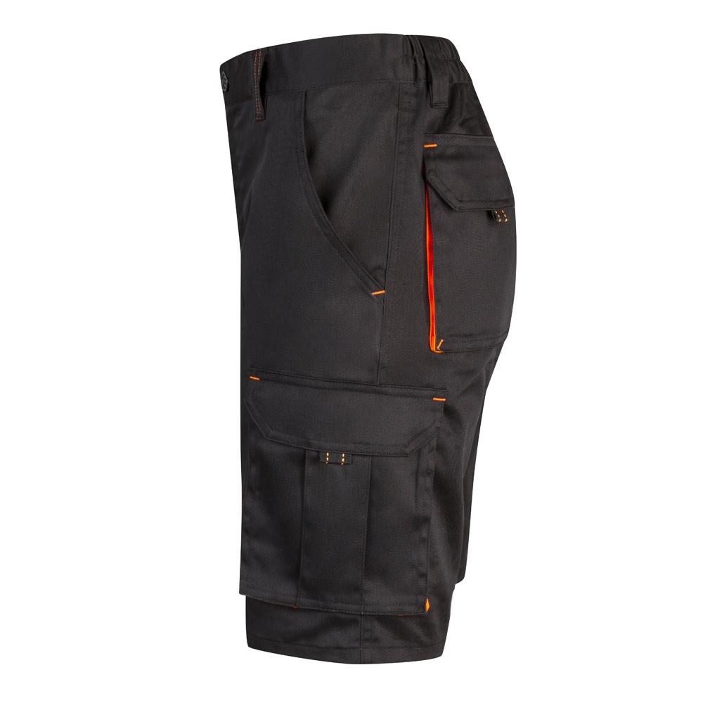 VL HEMERA. Bermude elastice cu buzunare multiple în două tonuri (240 g/m²), din bumbac (46%), EME (38%) și poliester (16%) Negru Portocaliu 48