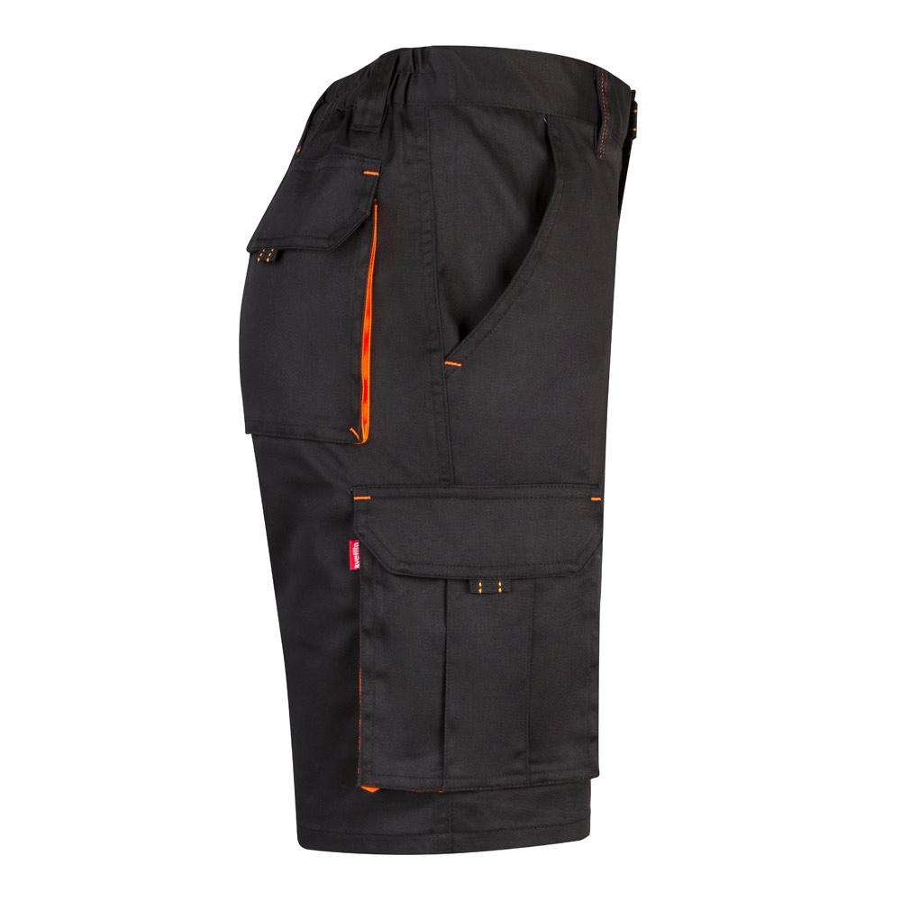 VL HEMERA. Bermude elastice cu buzunare multiple în două tonuri (240 g/m²), din bumbac (46%), EME (38%) și poliester (16%) Negru Portocaliu 48