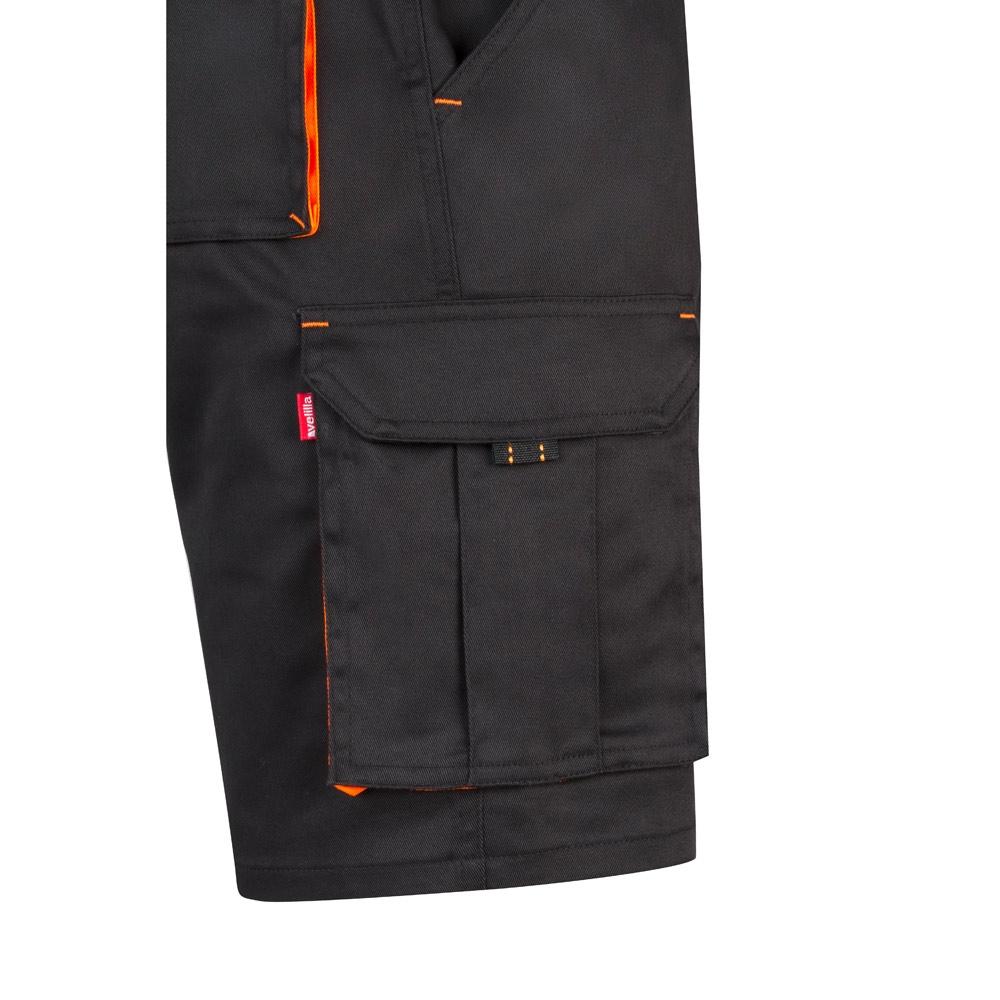 VL HEMERA. Bermude elastice cu buzunare multiple în două tonuri (240 g/m²), din bumbac (46%), EME (38%) și poliester (16%) Negru Portocaliu 48