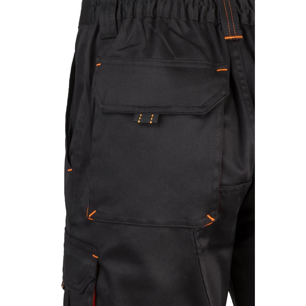 VL HEMERA. Bermude elastice cu buzunare multiple în două tonuri (240 g/m²), din bumbac (46%), EME (38%) și poliester (16%) Negru Portocaliu 48