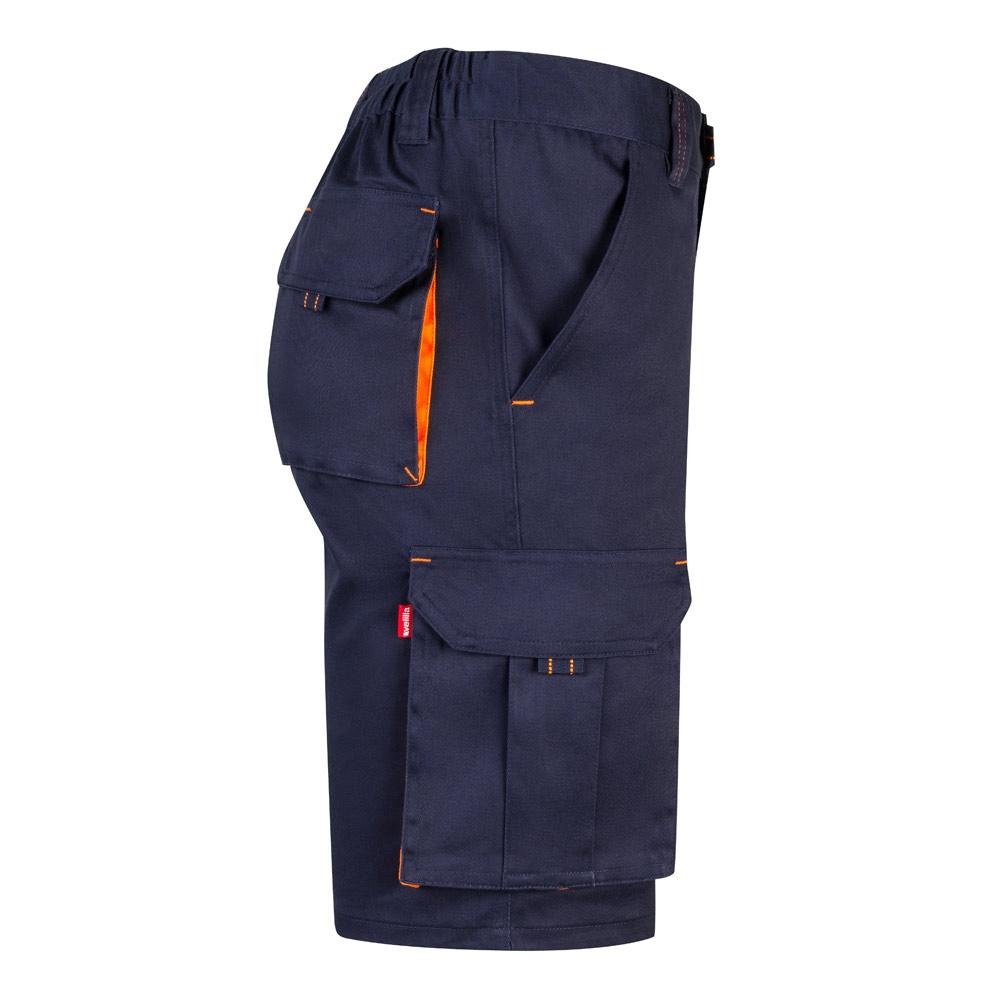 VL HEMERA. Bermude elastice cu buzunare multiple în două tonuri (240 g/m²), din bumbac (46%), EME (38%) și poliester (16%) Albastru Portocaliu 60