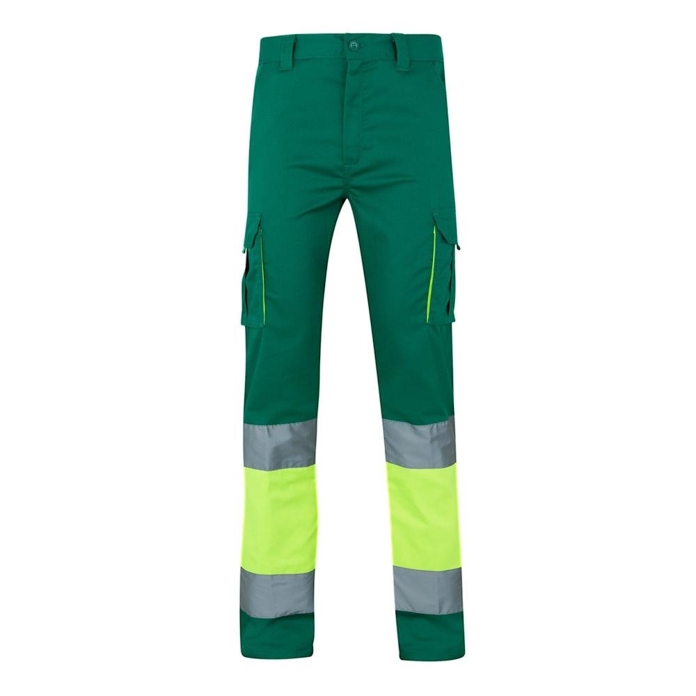 VL ZEUS LARGE. Pantaloni elastici cu buzunare multiple, în două tonuri (240 g/m²), din bumbac (46%), EME (38%) și poliester (16%) Verde Galben