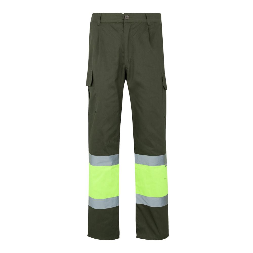 VL ATHENA. Pantaloni din twill în două tonuri (210g/m²), căptușiți, cu mai multe buzunare, din bumbac (20%) și poliester (80%) Verde armată Galben