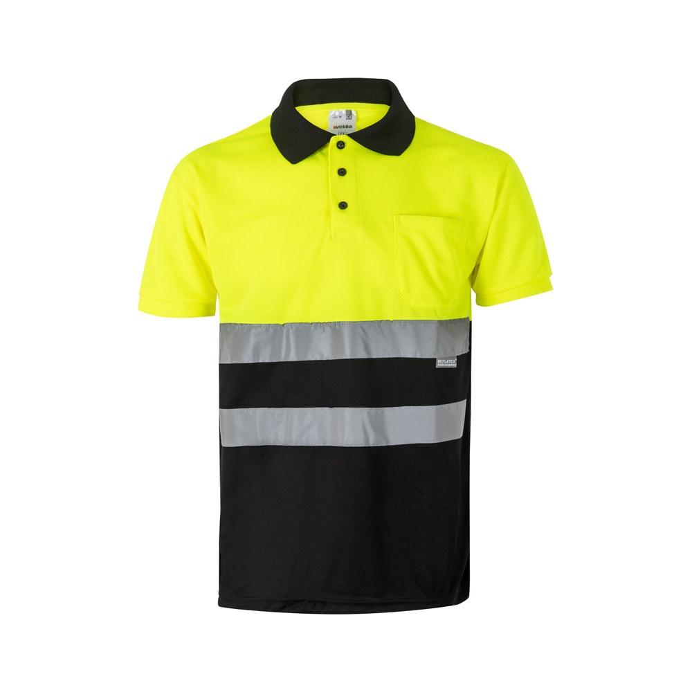 VL CUPID. Tricou polo bicolor bird-eye (160g/m²) cu mâneci scurte, din poliester (100%) Negru Galben XL