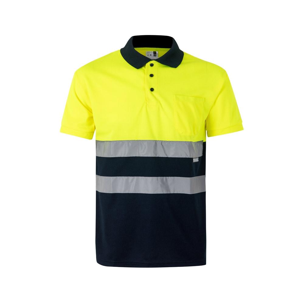 VL CUPID. Tricou polo bicolor bird-eye (160g/m²) cu mâneci scurte, din poliester (100%) Albastru Galben
