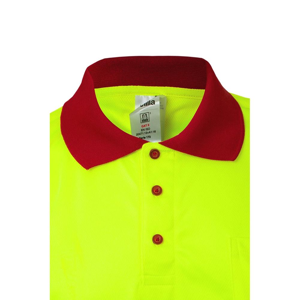 VL CUPID. Tricou polo bicolor bird-eye (160g/m²) cu mâneci scurte, din poliester (100%) Roșu Galben L