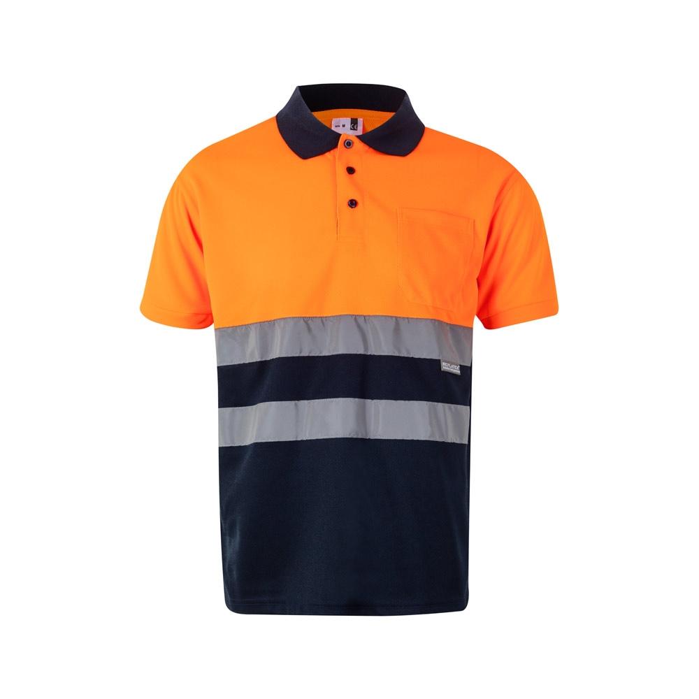 VL CUPID. Tricou polo bicolor bird-eye (160g/m²) cu mâneci scurte, din poliester (100%) Albastru Portocaliu
