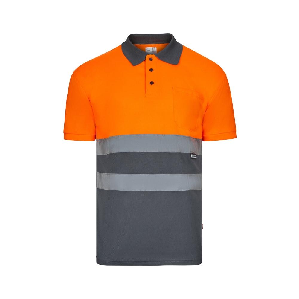 VL CUPID. Tricou polo bicolor bird-eye (160g/m²) cu mâneci scurte, din poliester (100%) Gri Portocaliu