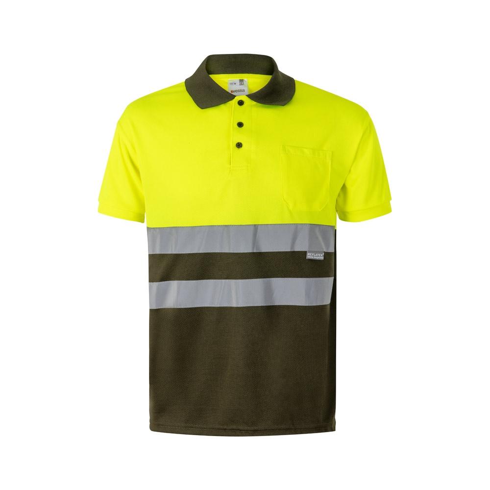 VL CUPID. Tricou polo bicolor bird-eye (160g/m²) cu mâneci scurte, din poliester (100%) Verde armată Galben