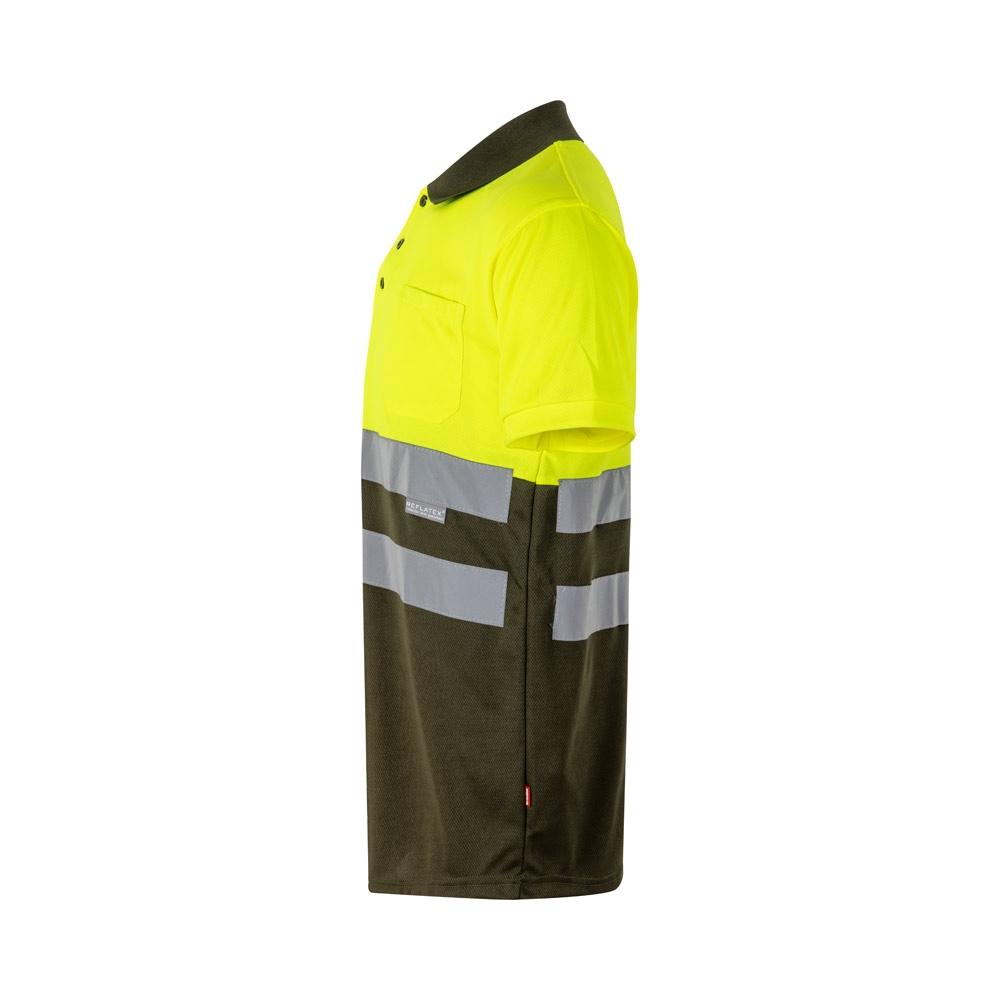 VL CUPID. Tricou polo bicolor bird-eye (160g/m²) cu mâneci scurte, din poliester (100%) Verde armată Galben S