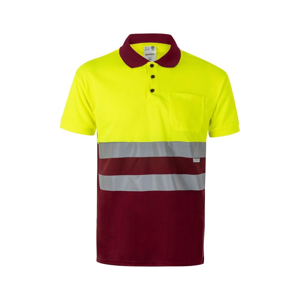 VL CUPID. Tricou polo bicolor bird-eye (160g/m²) cu mâneci scurte, din poliester (100%) Burgundia Galben