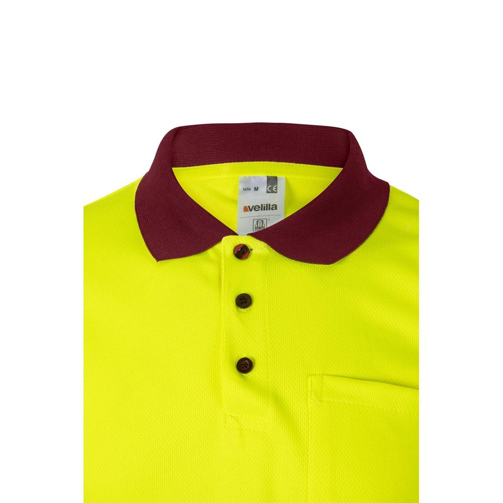 VL CUPID. Tricou polo bicolor bird-eye (160g/m²) cu mâneci scurte, din poliester (100%) Burgundia Galben L