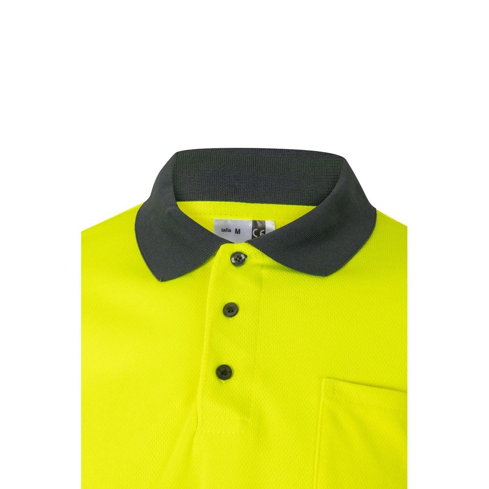 VL VULCAN. Tricou polo bicolor cu ochi de pasăre (160g/m²) cu mâneci lungi, din poliester (100%) Gri Galben 3XL