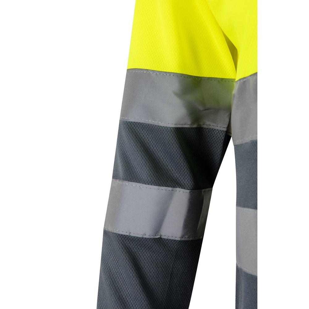 VL VULCAN. Tricou polo bicolor cu ochi de pasăre (160g/m²) cu mâneci lungi, din poliester (100%) Gri Galben 3XL