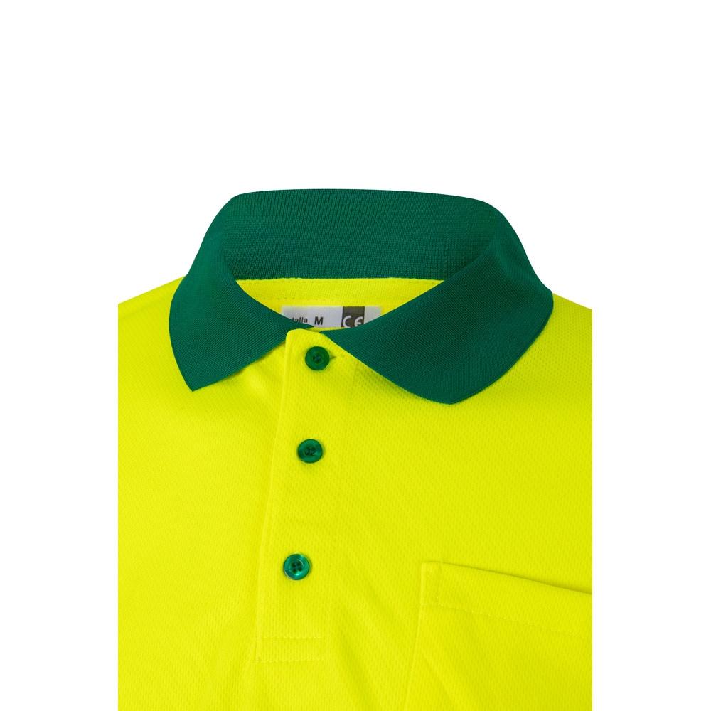 VL VULCAN. Tricou polo bicolor cu ochi de pasăre (160g/m²) cu mâneci lungi, din poliester (100%) Verde Galben M