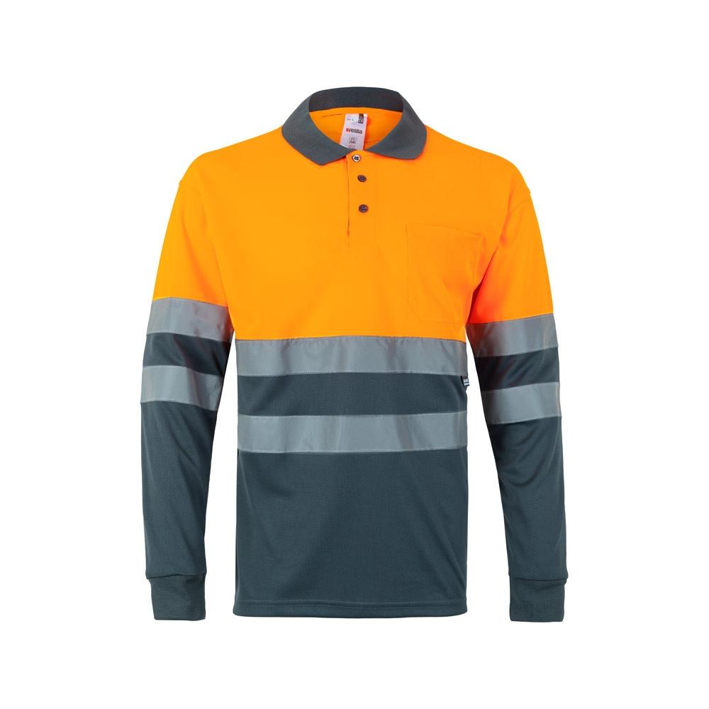 VL VULCAN. Tricou polo bicolor cu ochi de pasăre (160g/m²) cu mâneci lungi, din poliester (100%) Gri Portocaliu