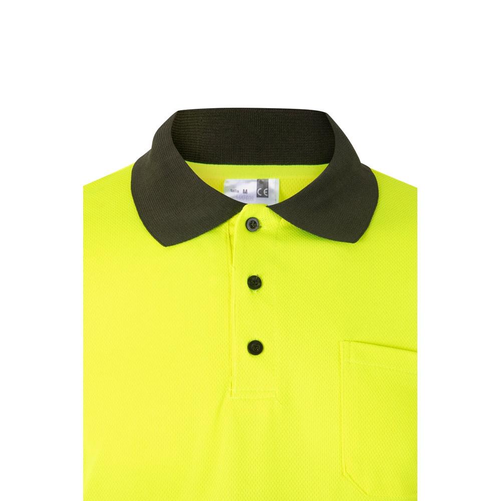 VL VULCAN. Tricou polo bicolor cu ochi de pasăre (160g/m²) cu mâneci lungi, din poliester (100%) Verde armată Galben M