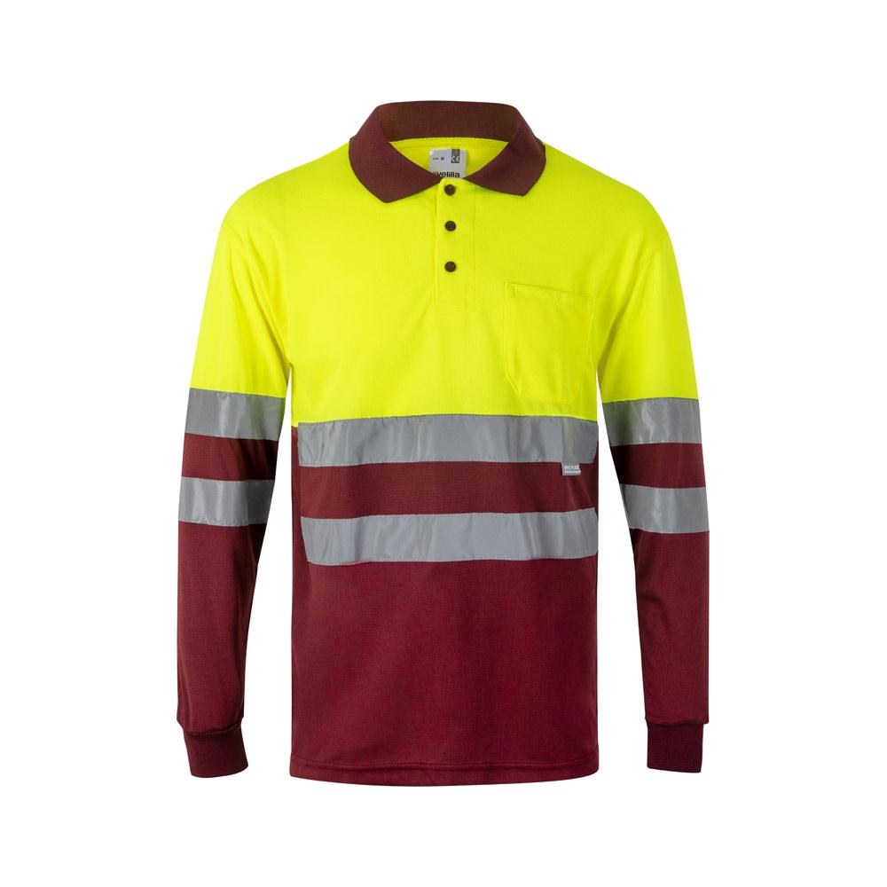 VL VULCAN. Tricou polo bicolor cu ochi de pasăre (160g/m²) cu mâneci lungi, din poliester (100%) Burgundia Galben