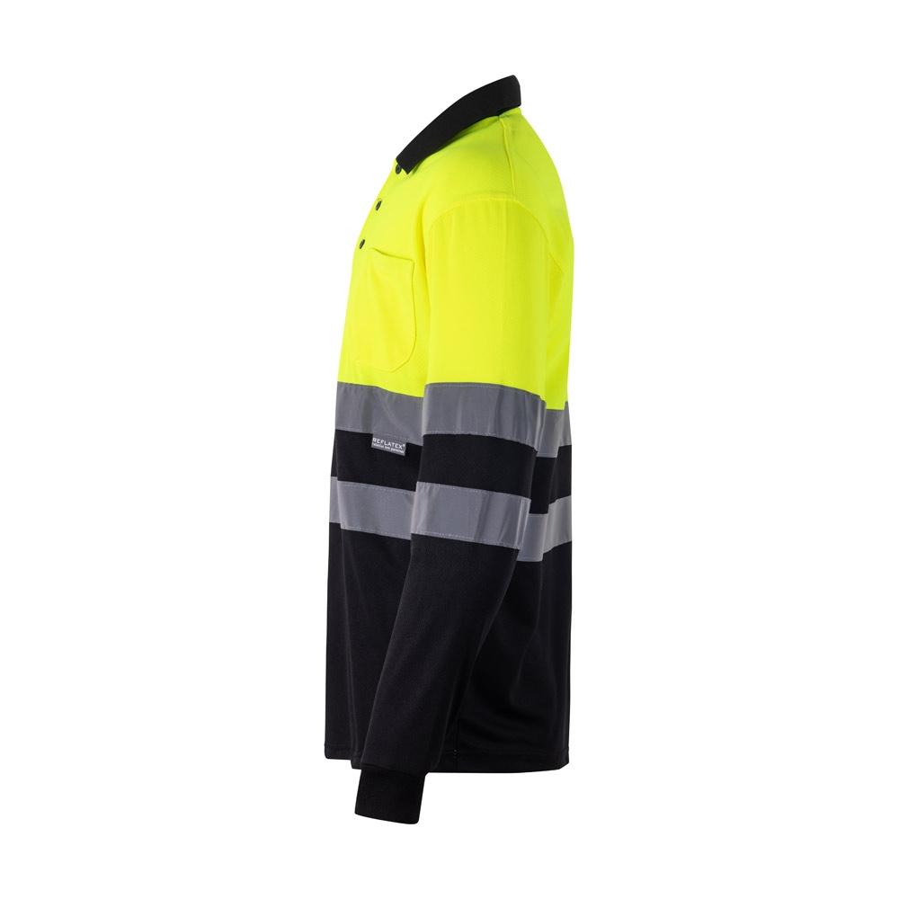 VL VULCAN LARGE. Tricou polo bicolor în formă de ochi de pasăre (160g/m²) cu mâneci lungi, din poliester (100%) Negru Galben 4XL