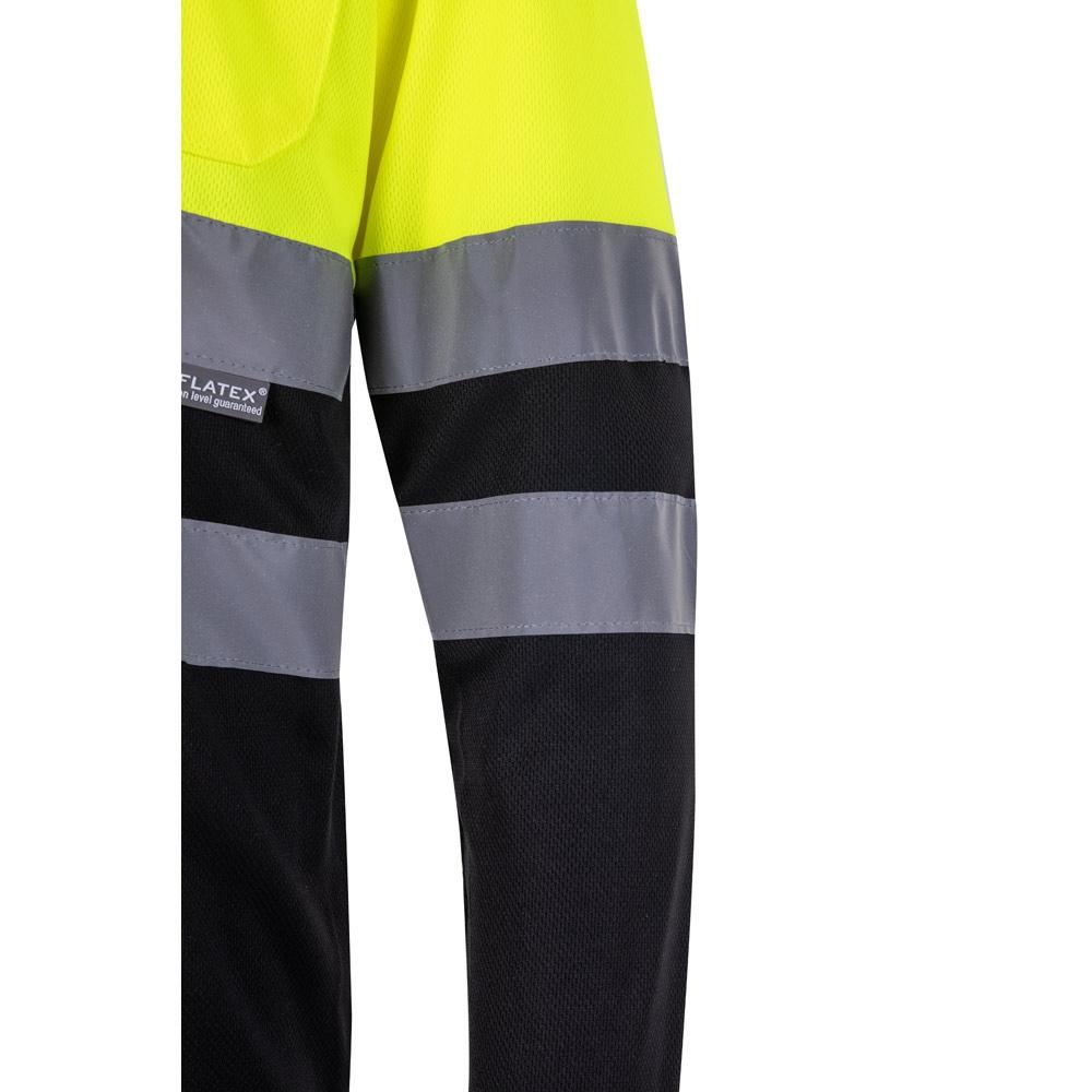 VL VULCAN LARGE. Tricou polo bicolor în formă de ochi de pasăre (160g/m²) cu mâneci lungi, din poliester (100%) Negru Galben 4XL