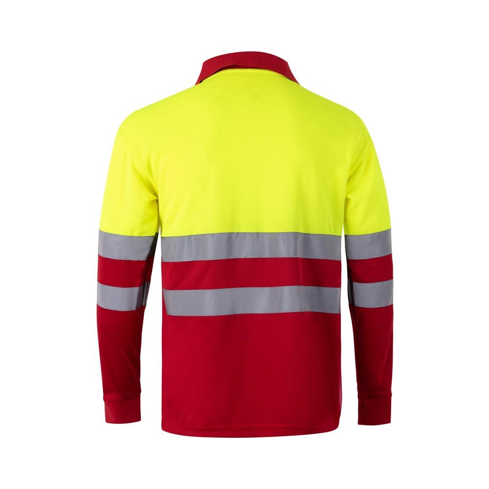 VL VULCAN LARGE. Tricou polo bicolor în formă de ochi de pasăre (160g/m²) cu mâneci lungi, din poliester (100%) Roșu Galben 4XL