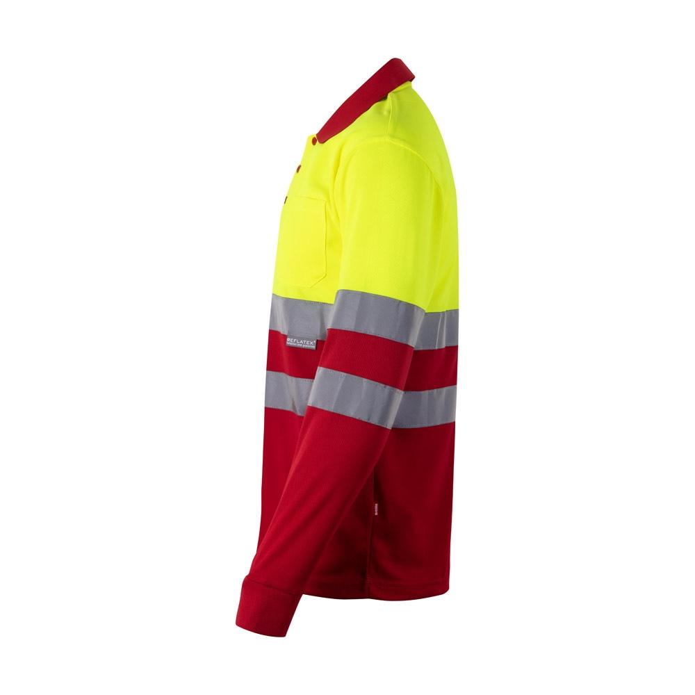 VL VULCAN LARGE. Tricou polo bicolor în formă de ochi de pasăre (160g/m²) cu mâneci lungi, din poliester (100%) Roșu Galben 4XL