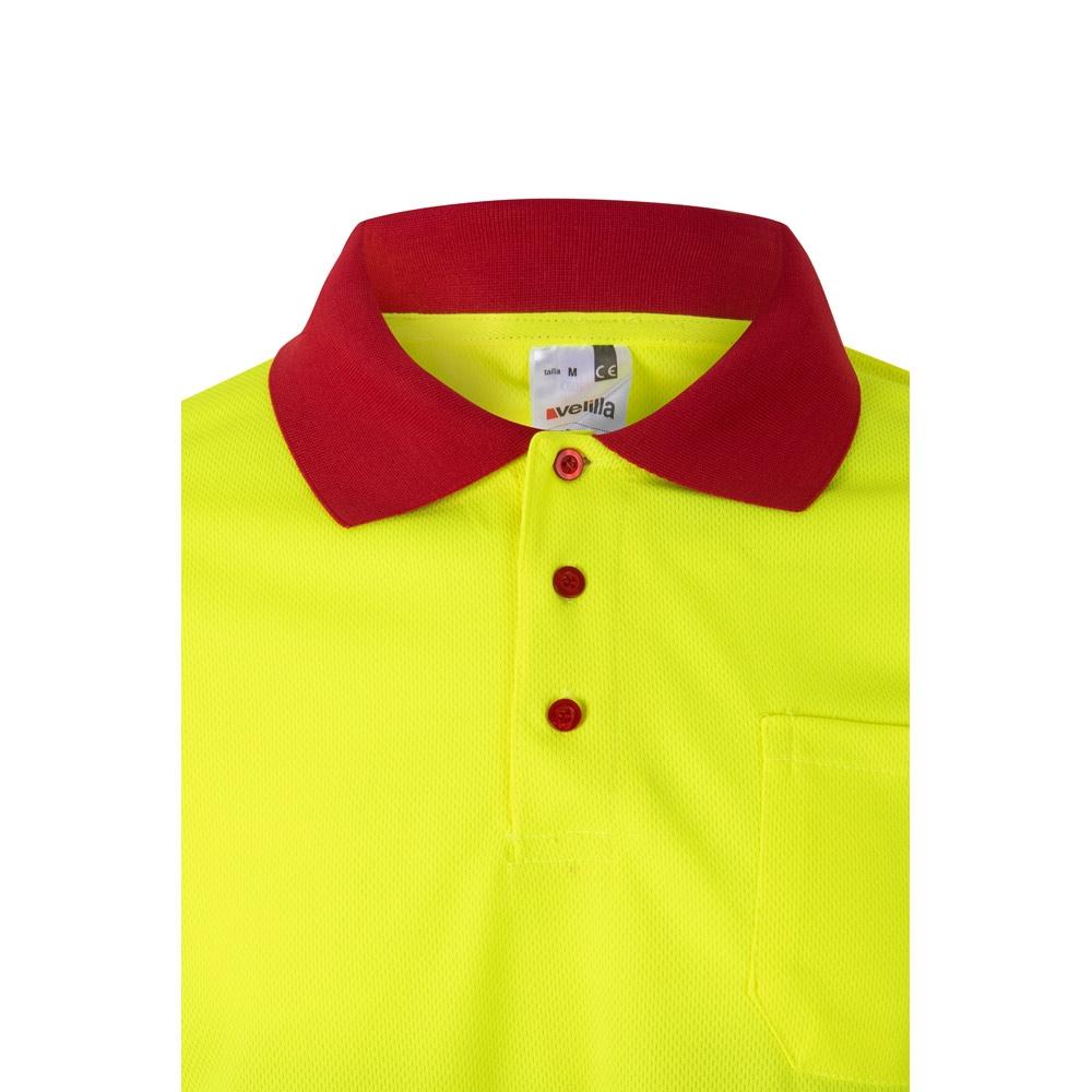 VL VULCAN LARGE. Tricou polo bicolor în formă de ochi de pasăre (160g/m²) cu mâneci lungi, din poliester (100%) Roșu Galben 4XL