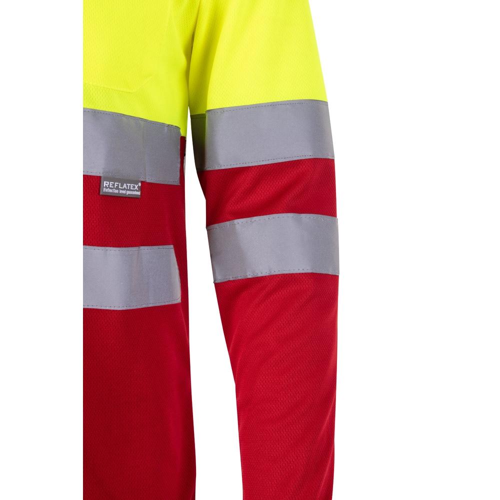 VL VULCAN LARGE. Tricou polo bicolor în formă de ochi de pasăre (160g/m²) cu mâneci lungi, din poliester (100%) Roșu Galben 4XL