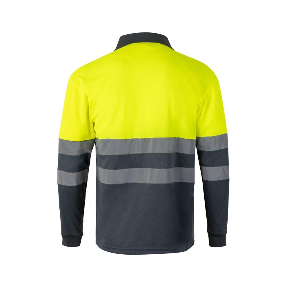 VL VULCAN LARGE. Tricou polo bicolor în formă de ochi de pasăre (160g/m²) cu mâneci lungi, din poliester (100%) Gri Galben 5XL