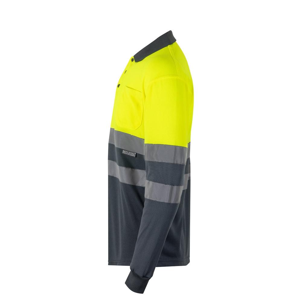VL VULCAN LARGE. Tricou polo bicolor în formă de ochi de pasăre (160g/m²) cu mâneci lungi, din poliester (100%) Gri Galben 5XL