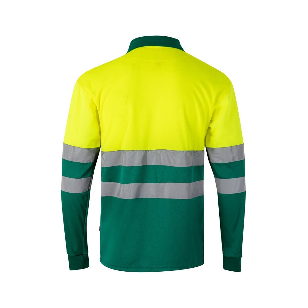 VL VULCAN LARGE. Tricou polo bicolor în formă de ochi de pasăre (160g/m²) cu mâneci lungi, din poliester (100%) Verde Galben 5XL