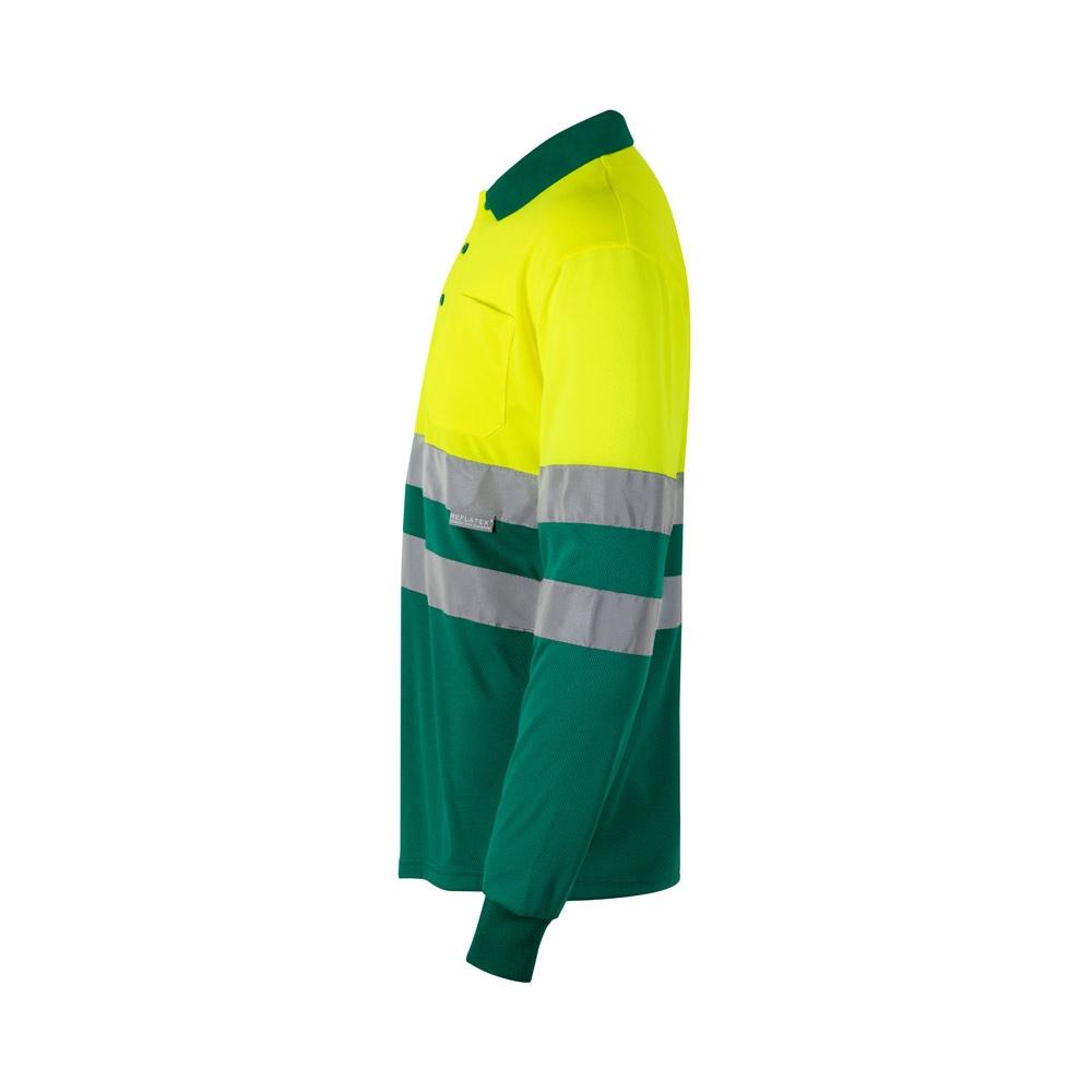 VL VULCAN LARGE. Tricou polo bicolor în formă de ochi de pasăre (160g/m²) cu mâneci lungi, din poliester (100%) Verde Galben 5XL