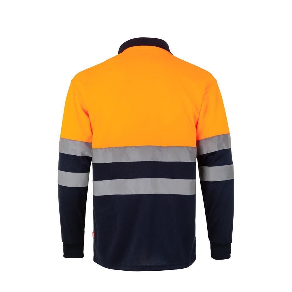 VL VULCAN LARGE. Tricou polo bicolor în formă de ochi de pasăre (160g/m²) cu mâneci lungi, din poliester (100%) Albastru Portocaliu 4XL