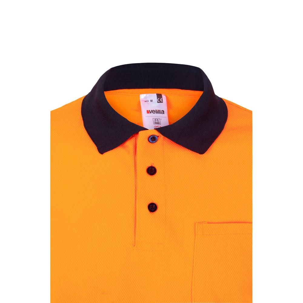VL VULCAN LARGE. Tricou polo bicolor în formă de ochi de pasăre (160g/m²) cu mâneci lungi, din poliester (100%) Albastru Portocaliu 4XL