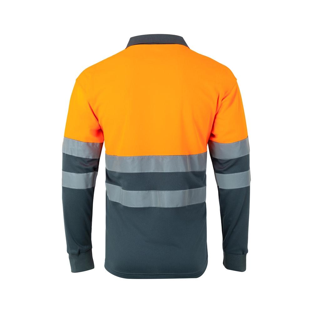 VL VULCAN LARGE. Tricou polo bicolor în formă de ochi de pasăre (160g/m²) cu mâneci lungi, din poliester (100%) Gri Portocaliu 4XL