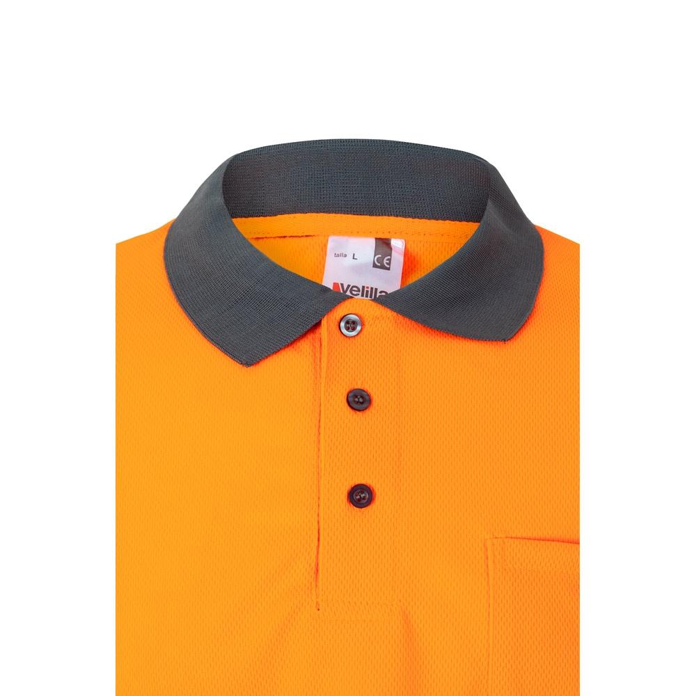 VL VULCAN LARGE. Tricou polo bicolor în formă de ochi de pasăre (160g/m²) cu mâneci lungi, din poliester (100%) Gri Portocaliu 4XL