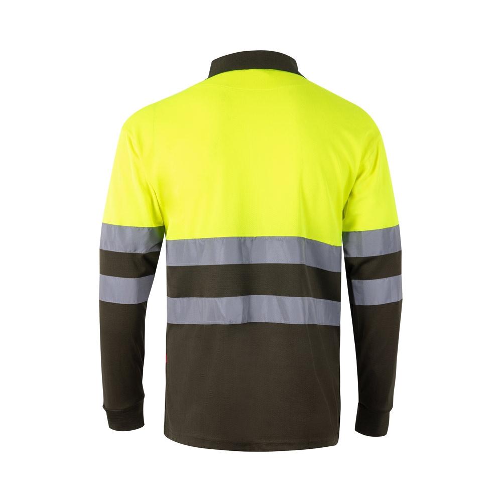 VL VULCAN LARGE. Tricou polo bicolor în formă de ochi de pasăre (160g/m²) cu mâneci lungi, din poliester (100%) Verde armată Galben 4XL