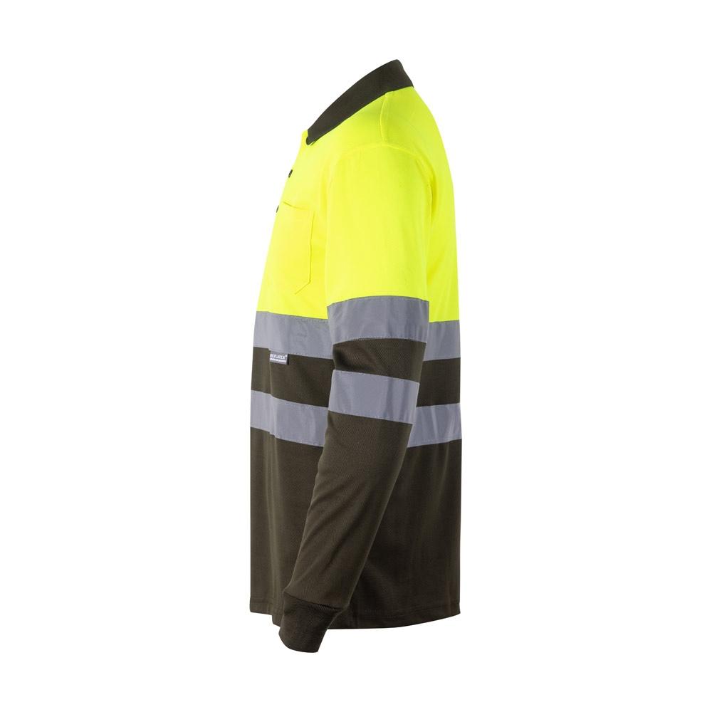 VL VULCAN LARGE. Tricou polo bicolor în formă de ochi de pasăre (160g/m²) cu mâneci lungi, din poliester (100%) Verde armată Galben 4XL