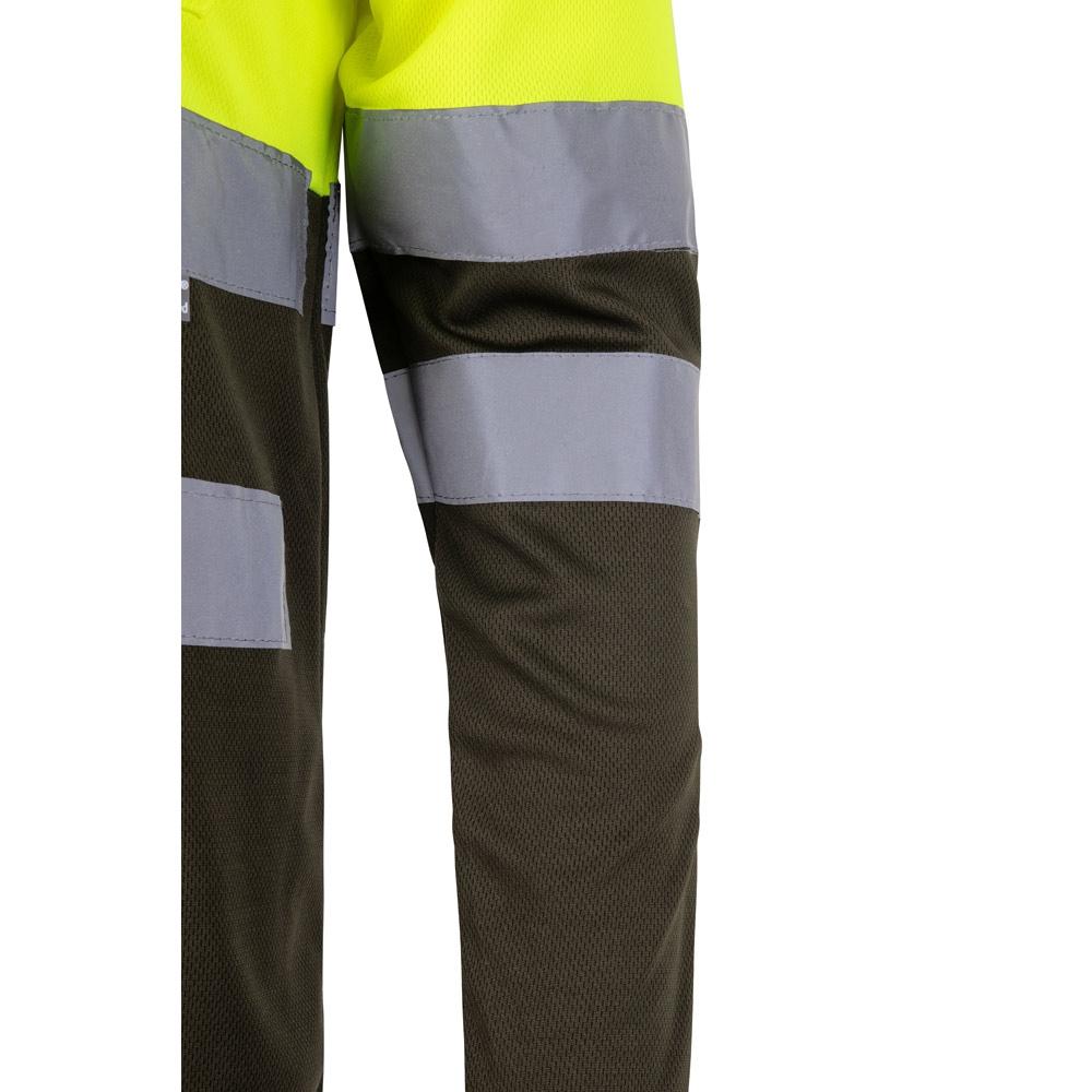 VL VULCAN LARGE. Tricou polo bicolor în formă de ochi de pasăre (160g/m²) cu mâneci lungi, din poliester (100%) Verde armată Galben 4XL